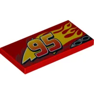 Tile 2 x 4 with Exhaust Pipes, '95' and Flames Print (Lightning McQueen) / Red