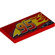 Lego Tile 2 x 4 with Exhaust Pipes, '95' and Flames Print (Lightning McQueen) / Red