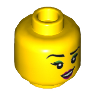 Lego Minifig Head Raze, Green Eyeshadow, Magenta Lips, Raised Right Eyebrow / Tongue Sticking Out Print / Yellow