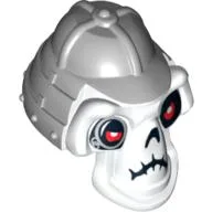 Minifig Head Special, Skull with Helmet Light Gray Print / White
