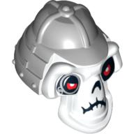 Lego Minifig Head Special, Skull with Helmet Light Gray Print / White