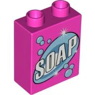 Duplo Brick 1 x 2 x 2 with 'SOAP' Print (Box of Detergent) / Dark Pink