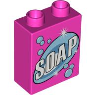 Lego Duplo Brick 1 x 2 x 2 with 'SOAP' Print (Box of Detergent) / Dark Pink