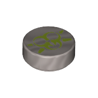Lego Tile Round 1 x 1 with Ultra Agents Toxic Print / Flat Silver