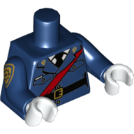 Lego Torso Jacket with Red Sash, Black Belt and Tie Print, Dark Blue Arms with Police Badge Print, White Hands / Dark Blue