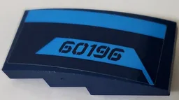 Slope, Curved 4 x 2 with '60196' and Dark Azure Stripes Pattern Model Right Side (Sticker) - Set 60196