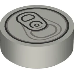 Tile Round 1 x 1 with Soda Can Tab, Ring Pull Print / Flat Silver