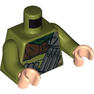 Lego Torso Hoodie with Dark Brown and Dark Green Collar, Dark Bluish Gray Utility Belt and Shoulder Strap Print, Olive Green Arms, Light Nougat Hands / Olive Green