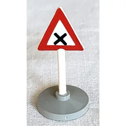 Road Sign Old Triangle with 'X' Print & Type 2 Base / White
