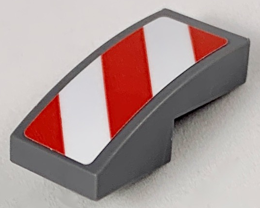Lego Slope, Curved 2 x 1 x 2/3 with Red and White Danger Stripes (Red Corners) Pattern Model Right Side (Sticker) - Sets 60056 / 60152 / 60223