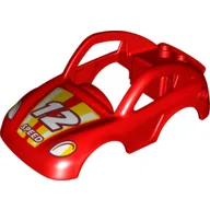 Duplo Car Body 6 x 10 x 3 with Two Studs at Back, '12 SPEED' Print / Red