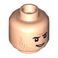 Lego Minifig Head Indiana Jones, Black Eyebrows, Stubbled Beard, Frowning/Raised Eyebrow Frowning print / Light Nougat