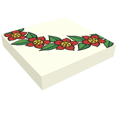 Lego Tile 2 x 2 with Scala Flower Wreath Quarter Print / White