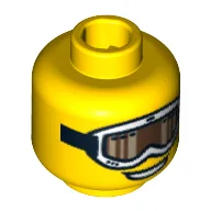 Minifig Head Snowboarder Guy, White Ski Goggles with Strap and Open Smile Print [Blocked Open Stud] / Yellow