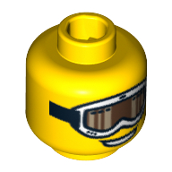 Lego Minifig Head Snowboarder Guy, White Ski Goggles with Strap and Open Smile Print [Blocked Open Stud] / Yellow