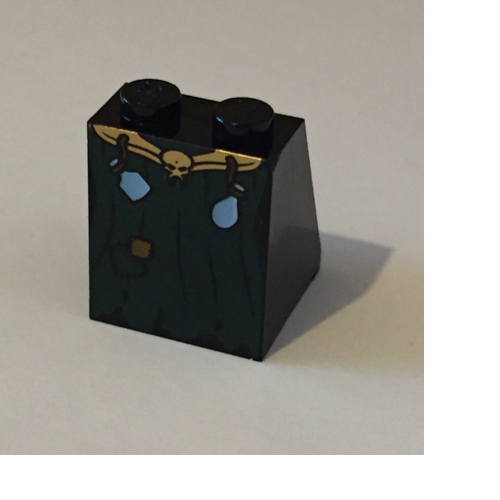 Lego Brick Sloped 65° 2 x 2 x 2 with Bottom Tube and Gold Skull and Potions Belt and Dark Green Skirt Print / Black