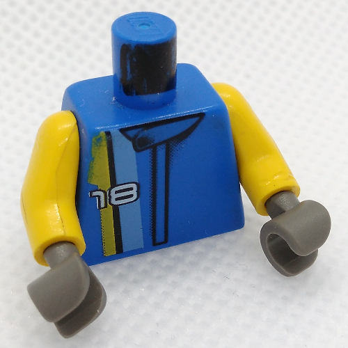 Lego Torso Racing Jacket '18' and Yellow Stripe Print, Yellow Arms, Dark Gray Hands / Blue