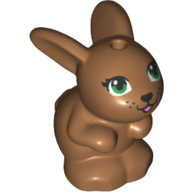 Lego Animal, Rabbit / Bunny Sitting with Green Eyes, Open Mouth Print / Medium Nougat
