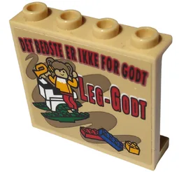 Panel 1 x 4 x 3 with Side Supports - Hollow Studs with 'DET BEDSTE ER IKKE FOR GODT', 'LEG-GODT' and Minifigure on Rocking Horse Pattern (Sticker) - Set 10292