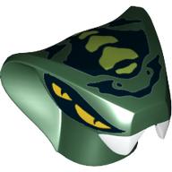 Lego Minifig Head Special, Snake with 4 Yellow Eyes and Lime Scales Print (Spitta) / Dark Green