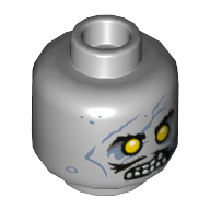 Lego Minifig Head Dead Strange, Zombie, Yellow Eyes, Sand Blue Markings and Scars, Open Mouth, Teeth print / Light Bluish Gray