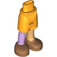 Lego Minidoll Hips and Shorts with Lavender Prosthetic Right Leg, Warm Tan Right Leg, Nougat Shoes print / Bright Light Orange