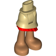 Lego Minidoll Hips and Asymmetrical Layered Skirt with Red Ruffle, Medium Nougat Legs and Feet Print (Moana) / Tan
