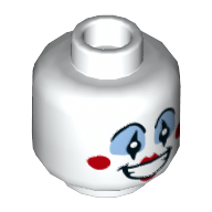 Lego Minifig Head Terry Top, Clown Make Up, Medium Blue Eye Shadow, Open Mouth Smile, Red Cheeks and Lips Print / White