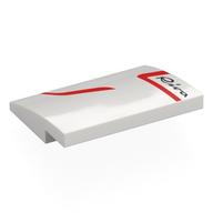 Lego Brick Curved 4 x 3 x 2/3 No Studs with Red Lines, Black 'Riva' print