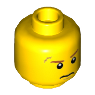Lego Minifig Head Max Burns, Dark Orange Eyebrows, Scar over Right Eye, Scowl Print [Hollow Stud] / Yellow
