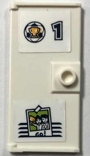 Lego Door 1 x 3 x 5 with Stud Handle with Locker, Dark Blue Vent Lines, Number 1, Soccer Trophy and Polaroid Photo Pattern (Stickers) - Set 41744