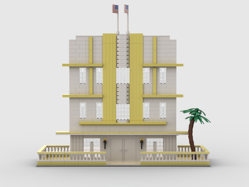 Lego Hotel/Restaurant Art Deco facade V2 (replica of a building lined on Miami Ocean drive)