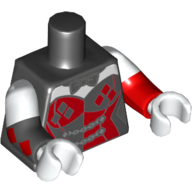 Lego Torso, Odd Dual Molded Arms, Black and Red Corset with Diamonds Print (Harley Quinn), White Sleeves Pattern, Left Red Arms, Right Black Arms, White Hands / Black