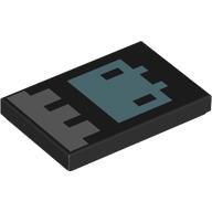 Lego Tile 2 x 3 with Pixelated Banner, Silver Decorations, Metal Blue Creature print / Black