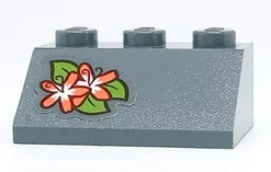 Slope 45 2 x 3 with Coral and White Flowers and Lime Leaves Pattern (Sticker) - Set 41432