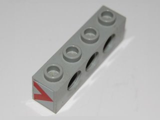 Lego Technic, Brick 1 x 4 with Holes with Red Chevron Pattern on Both Sides (Stickers) - Set 8485