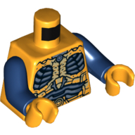 Lego Torso Parademon Armor Skeletal with Vertebrae, Dark Blue and Sand Blue Detail Print, Dark Blue Arms, Bright Light Orange Hands / Bright Light Orange