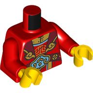 Lego Torso, Traditional Chines Robe, Dark Red Panels, Medium Azure/Gold Decorations print, Red Arms, Yellow Hands / Red
