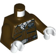 Lego Torso Jacket with Pockets, Utility Belt, White Scarf Print, Dark Brown Arms, White Hands / Dark Brown