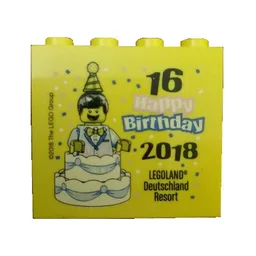 Brick 2 x 4 x 3 with 'LEGOLAND Deutschland Resort 16 Happy Birthday 2018' Print / Yellow