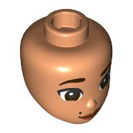 Lego Minidoll Head, Dark Brown Eyebrows, Reddish Brown Eyes, Nougat Lips, Beauty Mark / Nougat