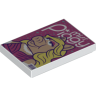 Lego Tile 2 x 3 with 'MISS PIGGY', Pig print / White