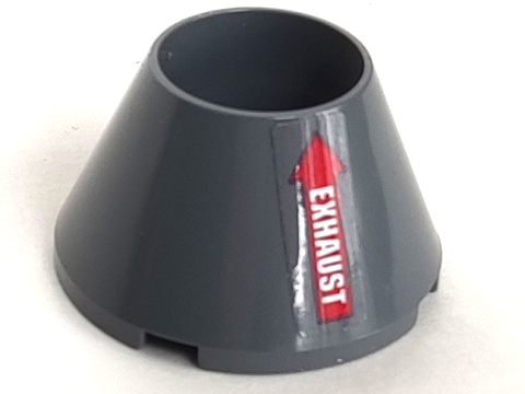 Lego Cone 4 x 4 x 2 Hollow No Studs with Red Arrow and White 'EXHAUST' Pattern Model Right Side (Sticker) - Set 70916
