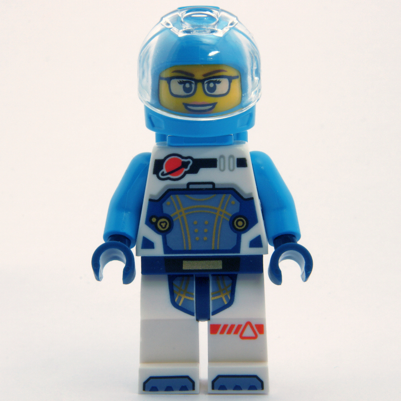 Lego Astronaut, White and Dark Azure Spacesuit, Dark Azure Backpack and Helmet, Glasses