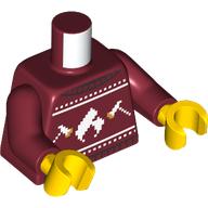 Lego Torso, Christmas Sweater, White Decorations print, Dark Red Arms, Yellow Hands / Dark Red