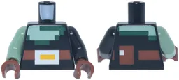 Torso Pixelated Sand Green and Dark Green Tunic, Reddish Brown Belt and Pouch, Silver and Bright Light Orange Buckle Pattern / Black Arm Left / Sand Green Arm Right / Reddish Brown Hands / Black