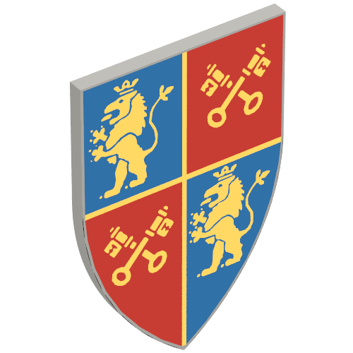 Lego Shield Triangular Long with Gold Lion and Crossed Keys on Red and Blue Field print