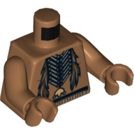 Lego Torso Bare Chest with Beaded Necklace and Feathers Print, Medium Nougat Arms and Hands / Medium Nougat