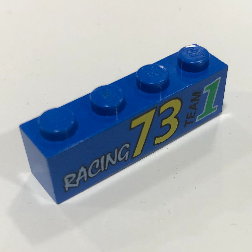 Lego Brick 1 x 4 with Bottom Tubes, Lowered Center Cross Support with 'RACING 73 TEAM 1' Print