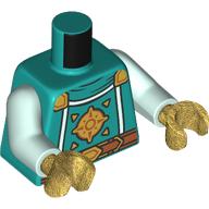 Lego Torso, Gold Wind Rose, White Trim/Lines, Nougat Belt print, Light Aqua Arms, Pearl Gold Hands / Dark Turquoise